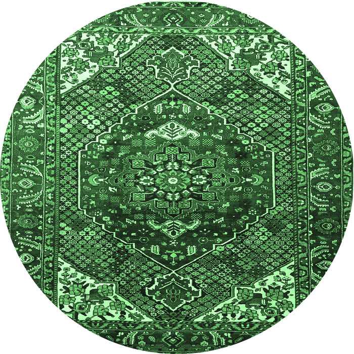 Round Machine Washable Persian Emerald Green Traditional Area Rugs, wshtr1339emgrn