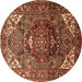 Round Persian Brown Traditional Rug, tr1339brn