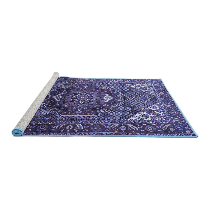 Sideview of Machine Washable Persian Blue Traditional Rug, wshtr1339blu
