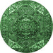 Round Persian Emerald Green Traditional Rug, tr1339emgrn