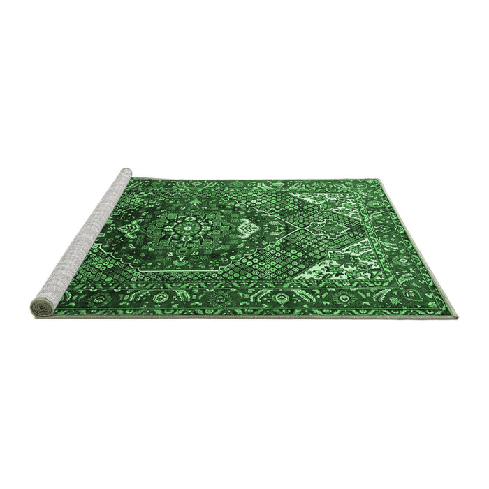 Sideview of Machine Washable Persian Emerald Green Traditional Area Rugs, wshtr1339emgrn