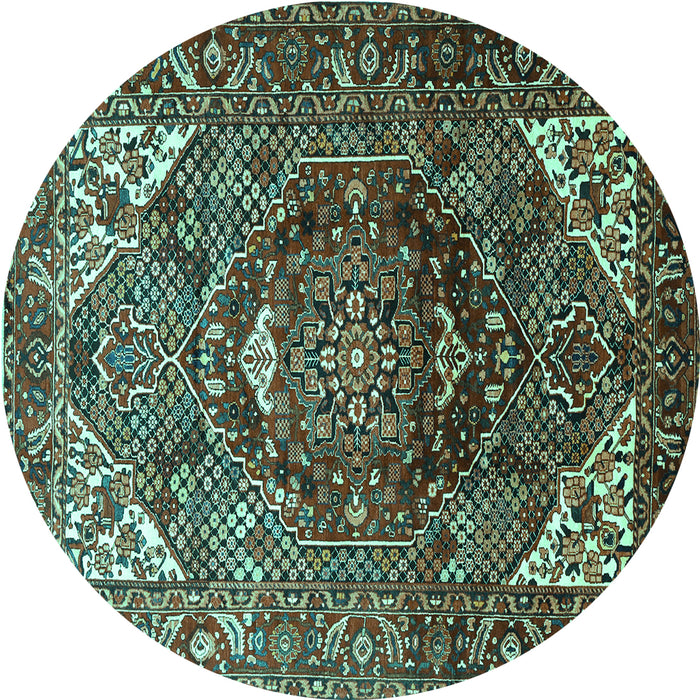 Round Machine Washable Persian Turquoise Traditional Area Rugs, wshtr1339turq