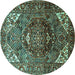 Round Machine Washable Persian Turquoise Traditional Area Rugs, wshtr1339turq