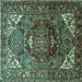 Square Machine Washable Persian Turquoise Traditional Area Rugs, wshtr1339turq