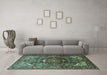 Machine Washable Persian Turquoise Traditional Area Rugs in a Living Room,, wshtr1339turq