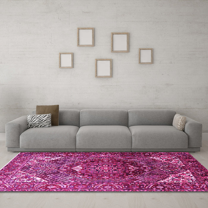 Machine Washable Persian Pink Traditional Rug in a Living Room, wshtr1339pnk