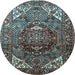 Round Machine Washable Persian Light Blue Traditional Rug, wshtr1339lblu