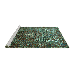 Sideview of Machine Washable Persian Turquoise Traditional Area Rugs, wshtr1339turq