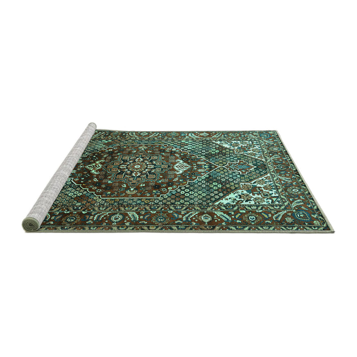 Sideview of Machine Washable Persian Turquoise Traditional Area Rugs, wshtr1339turq