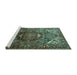 Sideview of Machine Washable Persian Turquoise Traditional Area Rugs, wshtr1339turq