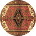 Round Machine Washable Persian Brown Traditional Rug, wshtr133brn