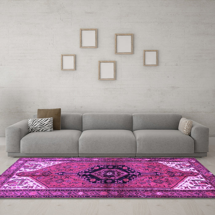 Machine Washable Persian Purple Traditional Area Rugs in a Living Room, wshtr133pur