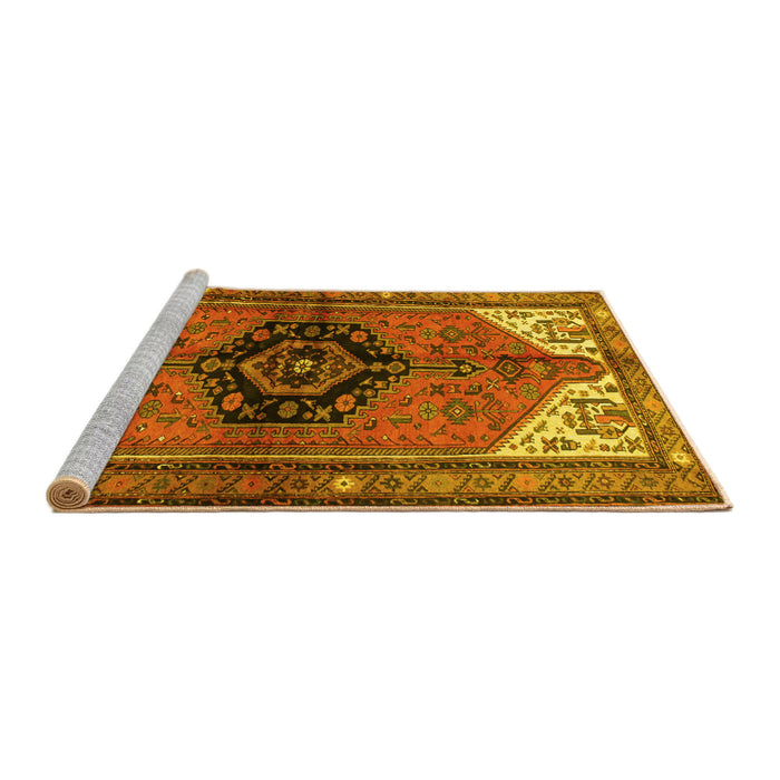 Sideview of Machine Washable Persian Yellow Traditional Rug, wshtr133yw