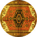 Round Persian Yellow Traditional Rug, tr133yw