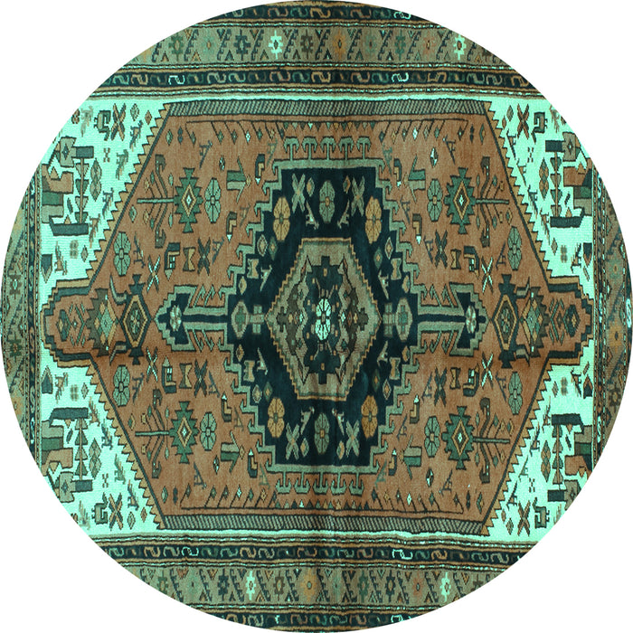 Round Machine Washable Persian Turquoise Traditional Area Rugs, wshtr133turq