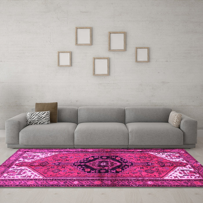 Machine Washable Persian Pink Traditional Rug in a Living Room, wshtr133pnk