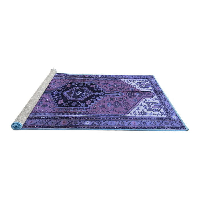 Sideview of Machine Washable Persian Blue Traditional Rug, wshtr133blu