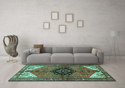 Machine Washable Persian Turquoise Traditional Area Rugs in a Living Room,, wshtr133turq