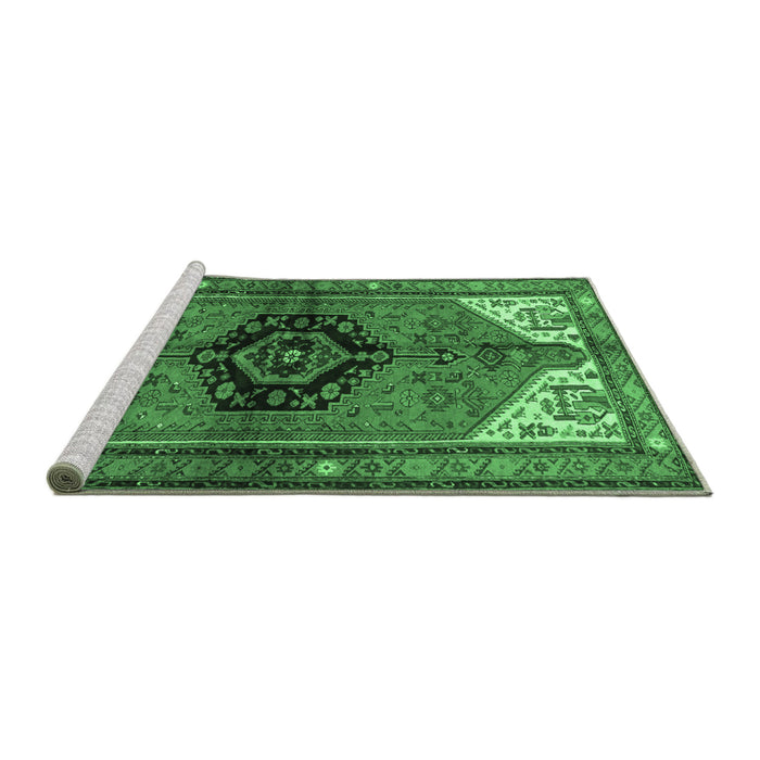 Sideview of Machine Washable Persian Emerald Green Traditional Area Rugs, wshtr133emgrn