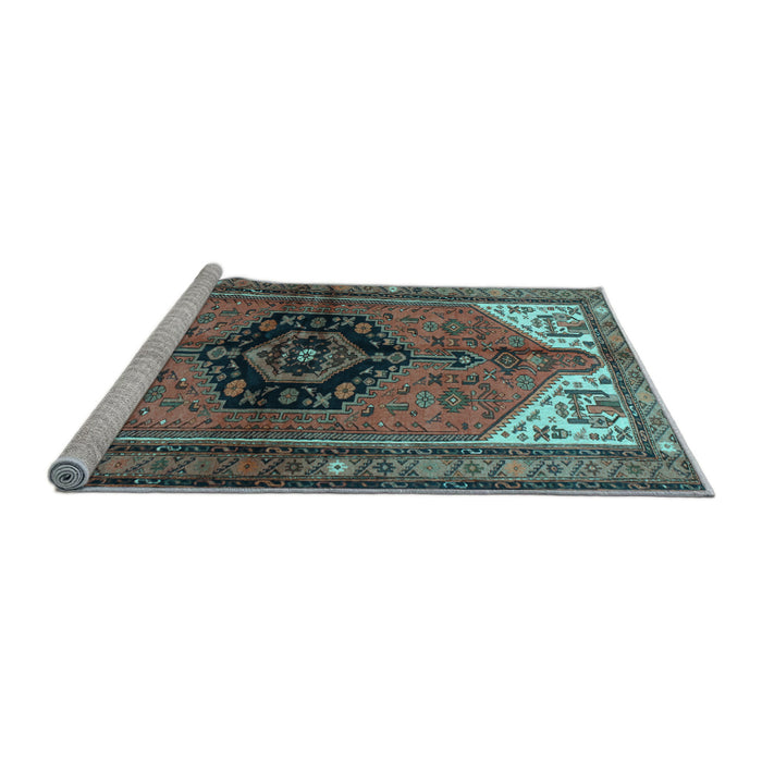 Sideview of Machine Washable Persian Light Blue Traditional Rug, wshtr133lblu