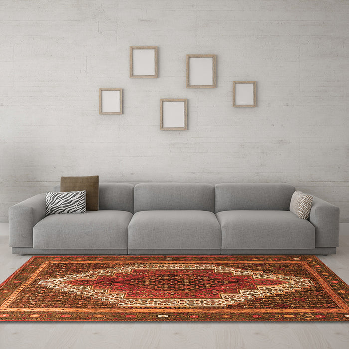 Machine Washable Persian Orange Traditional Area Rugs in a Living Room, wshtr1340org