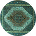 Round Machine Washable Persian Turquoise Traditional Area Rugs, wshtr1340turq