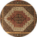 Round Machine Washable Persian Brown Traditional Rug, wshtr1340brn