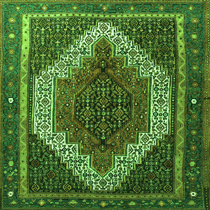 Round Machine Washable Persian Green Traditional Area Rugs, wshtr1340grn