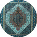 Round Machine Washable Persian Light Blue Traditional Rug, wshtr1340lblu