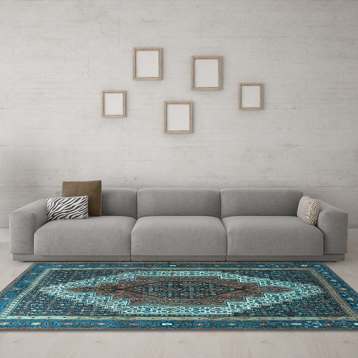 Machine Washable Persian Light Blue Traditional Rug in a Living Room, wshtr1340lblu