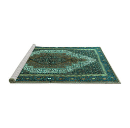 Sideview of Machine Washable Persian Turquoise Traditional Area Rugs, wshtr1340turq
