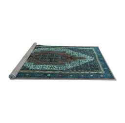 Sideview of Machine Washable Persian Light Blue Traditional Rug, wshtr1340lblu