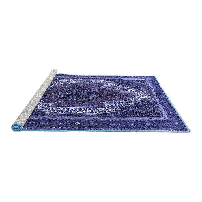 Sideview of Machine Washable Persian Blue Traditional Rug, wshtr1340blu