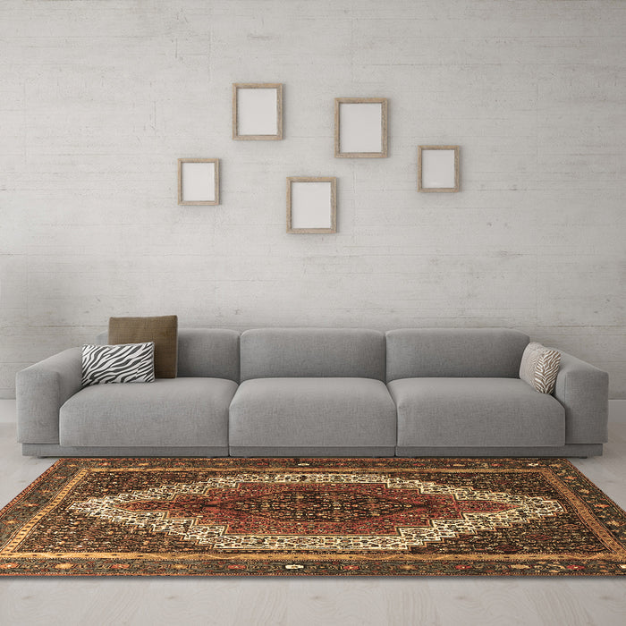 Machine Washable Persian Brown Traditional Rug in a Living Room,, wshtr1340brn