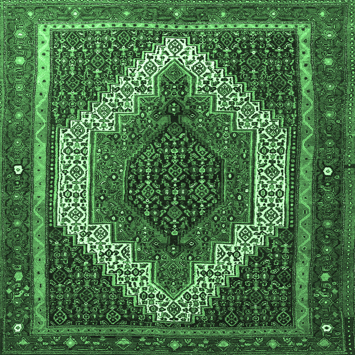 Square Machine Washable Persian Emerald Green Traditional Area Rugs, wshtr1340emgrn