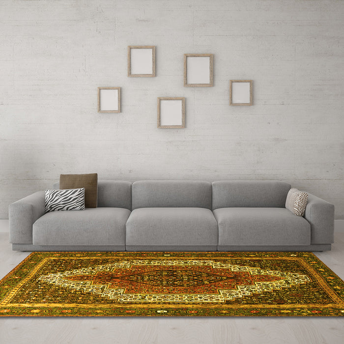 Machine Washable Persian Yellow Traditional Rug in a Living Room, wshtr1340yw
