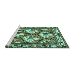 Sideview of Machine Washable Persian Turquoise Traditional Area Rugs, wshtr1341turq