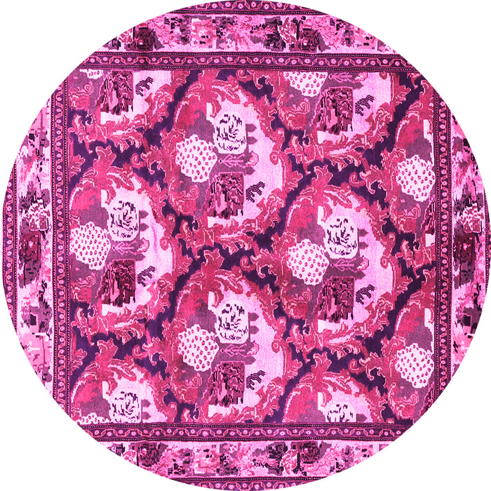 Round Machine Washable Persian Pink Traditional Rug, wshtr1341pnk