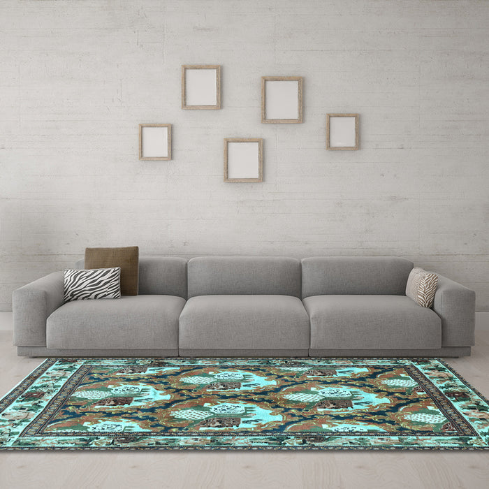 Machine Washable Persian Light Blue Traditional Rug in a Living Room, wshtr1341lblu