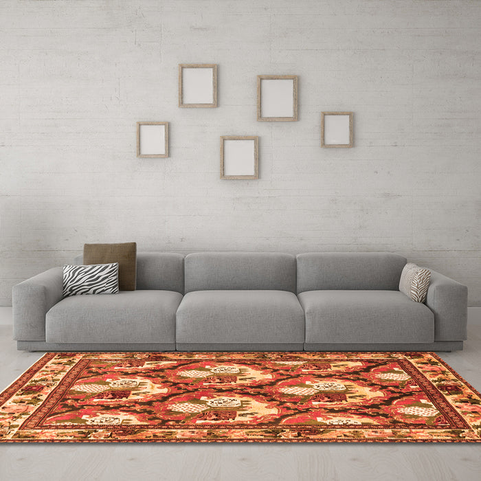 Machine Washable Persian Orange Traditional Area Rugs in a Living Room, wshtr1341org
