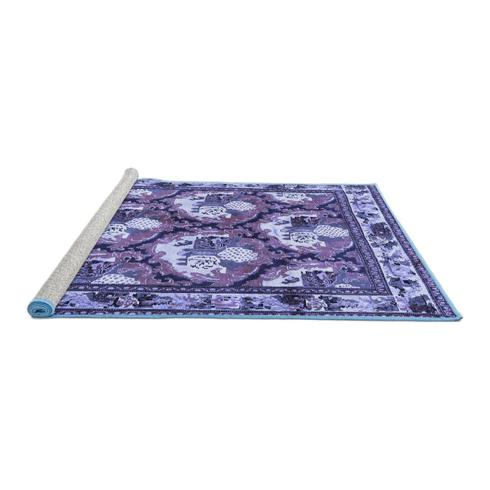 Sideview of Machine Washable Persian Blue Traditional Rug, wshtr1341blu