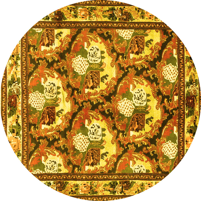 Round Machine Washable Persian Yellow Traditional Rug, wshtr1341yw