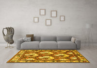 Machine Washable Persian Yellow Traditional Rug, wshtr1341yw