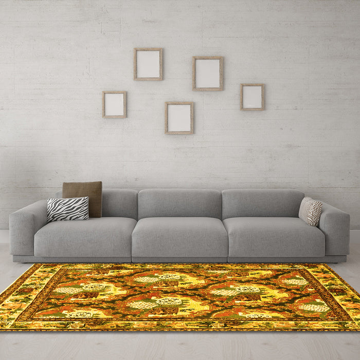 Machine Washable Persian Yellow Traditional Rug in a Living Room, wshtr1341yw