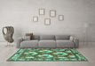 Machine Washable Persian Turquoise Traditional Area Rugs in a Living Room,, wshtr1341turq