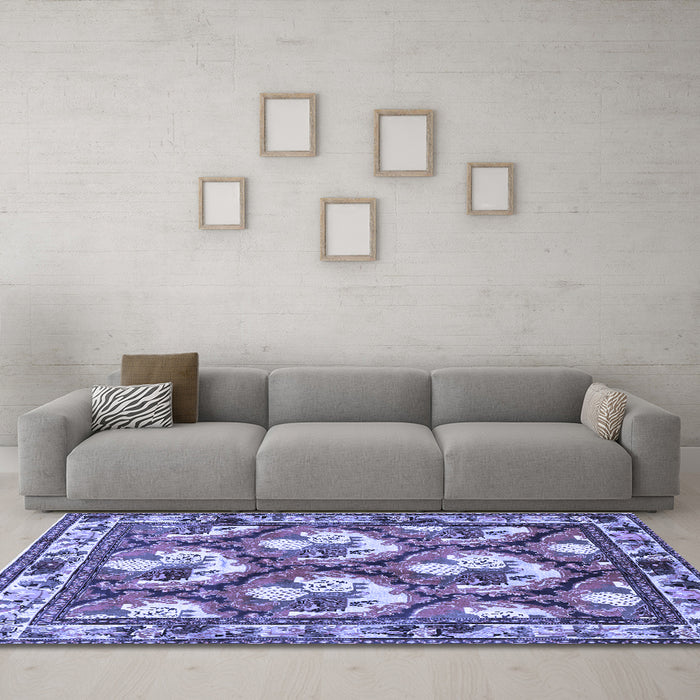 Machine Washable Persian Blue Traditional Rug in a Living Room, wshtr1341blu