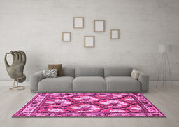Machine Washable Persian Pink Traditional Rug in a Living Room, wshtr1341pnk