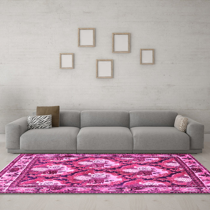 Machine Washable Persian Pink Traditional Rug in a Living Room, wshtr1341pnk