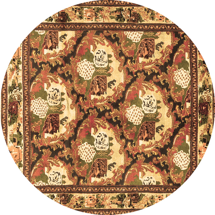 Round Persian Brown Traditional Rug, tr1341brn