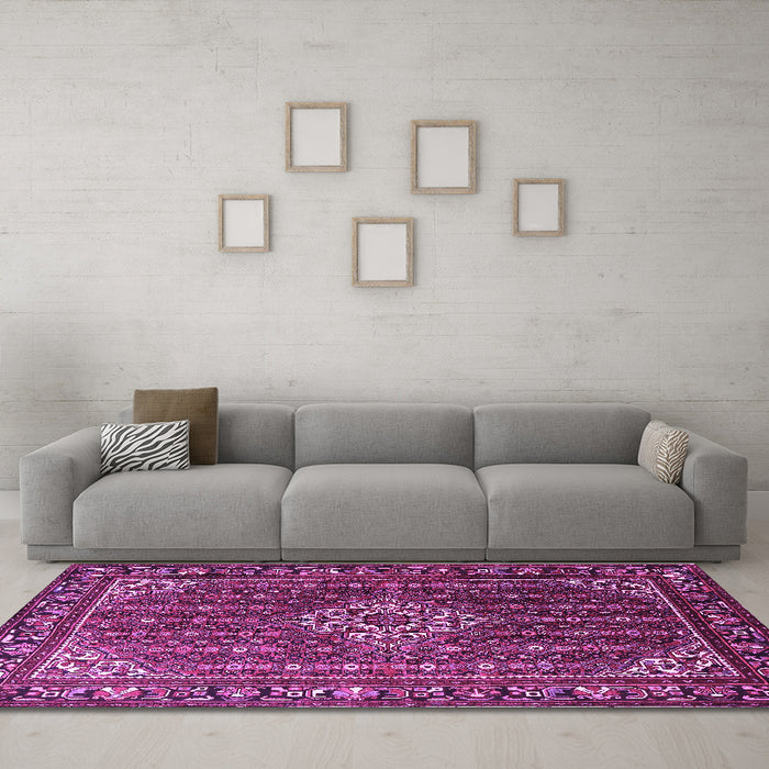 Machine Washable Persian Purple Traditional Area Rugs in a Living Room, wshtr1342pur